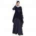 Polka dotted asymmetrical dress abaya- Navy Blue